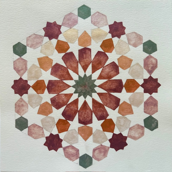 Artist: Arshia Saifuddin Title: Radiating Rosette II Size: 9"x9" Medium: Watercolor paint on 300gsm watercolor paper Price: 500