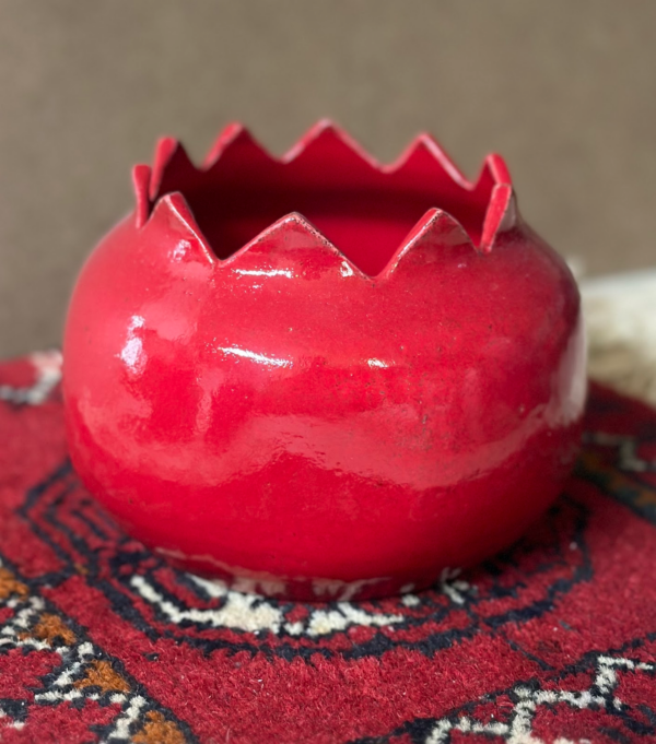 Artist: Mubarra Ahmadyar Title: Trauma Granate II Size: 5.5"x 4" Medium: Ceramic with wool carpet Price: NFS
