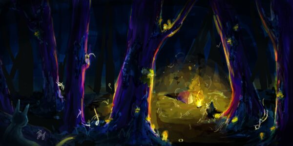 Artist: Daphne Wang Title: Forest Campfire Medium: Adobe Photoshop Grade: 11th School: Campolindo High School Teacher: Justin Seligman Price: NFS