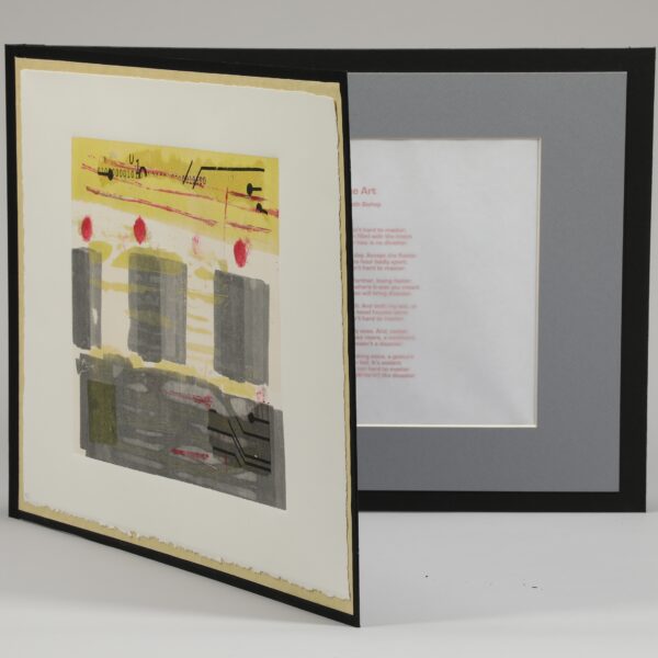 Image showing a large book cover. The book cover is propped up and open, with text visible inside.