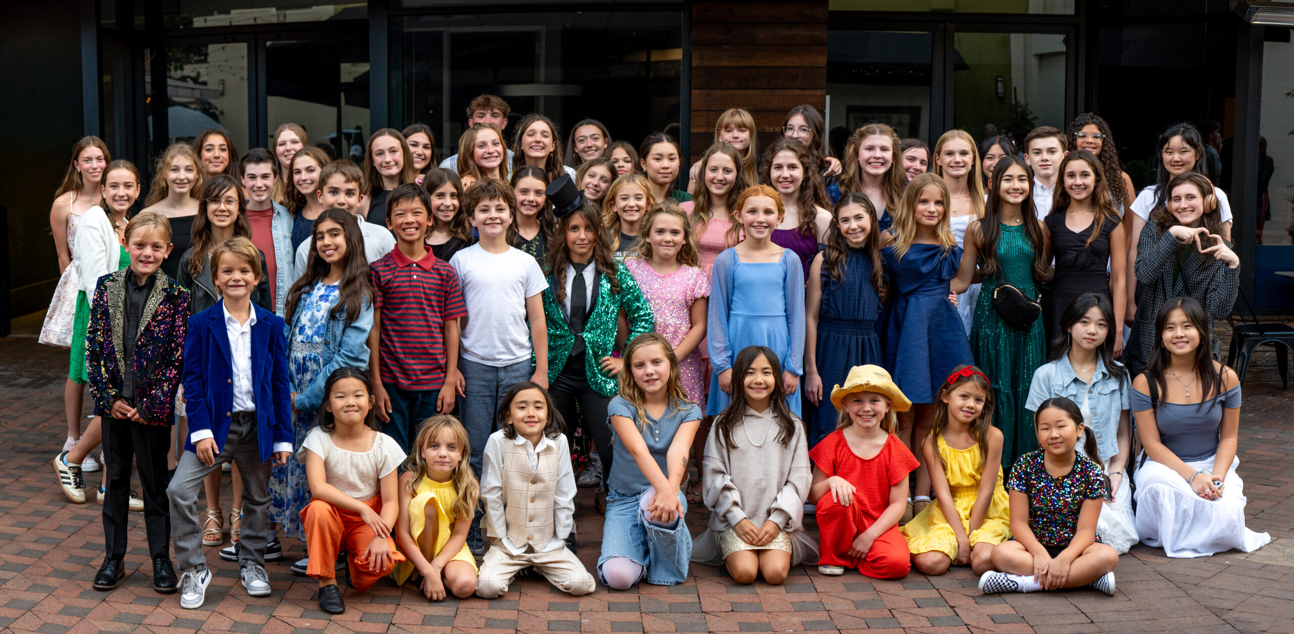 Photograph shows all Lamorinda Idol participants posing outside the theater