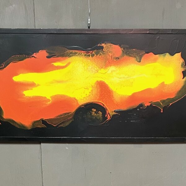 Image shows painting with vivid orange and yellow hues