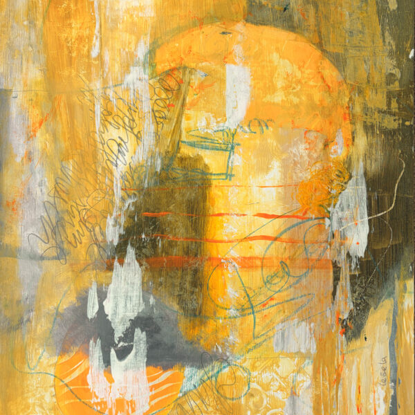 Abstract painting in hues of gold