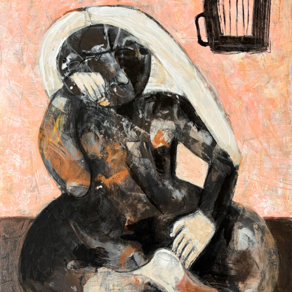 Image showing an abstract seated figure with a birdcage hanging overhead