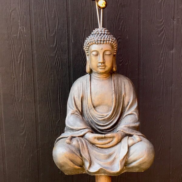 Image shows Buddha with golden balls coming out of its head