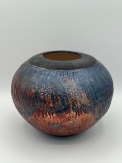 Kate Chenok - Textured Raku Globe with Cobalt and Copper Glaze