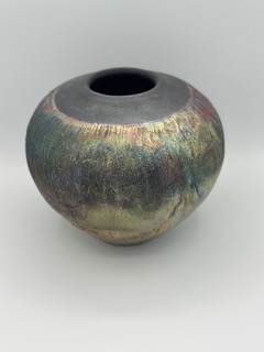 Kate Chenok - Textured Raku Globe with Copper Green Glaze
