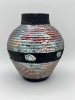 Kate Chenok - Textured Raku Jar with Geometric Details
