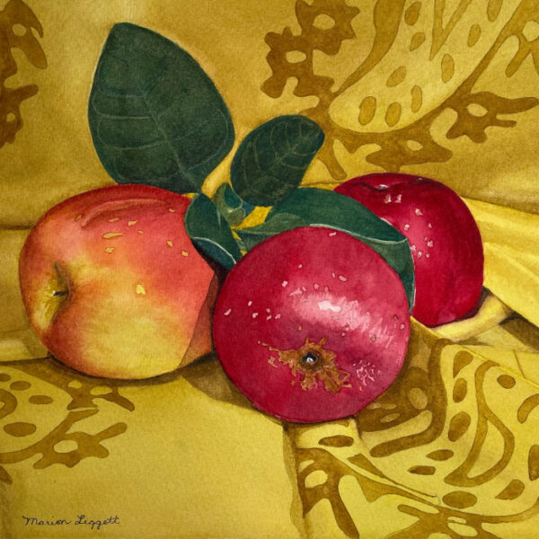 Marion Leggett - Red Apples on Gold Silk