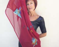 Title: Red Kandinsky
Size: 20” x 80”
Media: silk dye on silk chiffon