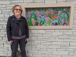 Lois Reynolds Mead with "Secret Garden", 20" x 50" acrylic painting