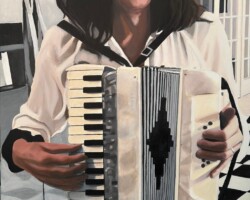 Artist: Suzun Almquist
Title: “Accordion Player”
Media: Acrylic painting
Size: 25 ½” x 25 ½” framed
Price: $675