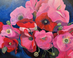 Artist: Lassie Colebourn
Title: Farmer’s Market Poppies
Media: Acrylic on canvas
Size: 30” x 40”
Price: $1200