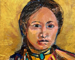 Artist: Marcy Wheeler
Title: Young Potowatami Woman
Media: Acrylic on canvas
Size: 10” x 10”
Price: $300