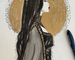 Title: “Golden Ring Poem”
Dimensions: 20” x 24”
Medium: Ink and gold acrylic on paper
Price: $400