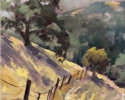 Artist: Leslie Golden
Title: "Fencing the Hillside"
Medium: Oil on Canvas
Size: 9" x 12"
Price: $300