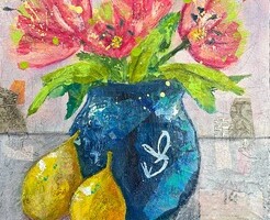 Artist: Lois Reynolds Mead
Title: Blue Vase and Pears
Medium: Acrylic Collage
Size: 12" x 12"
Price: $175