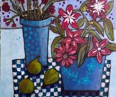 Artist: Lois Reynolds Mead
Title: Blue and Red Still-life
Medium: Acrylic Collage
Size: 16" x 16"
Price: $200