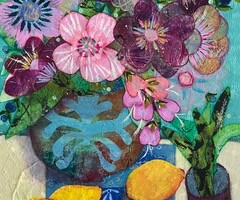Artist: Lois Reynolds Mead
Title: Four Lemons and a Snake Plant
Medium: Acrylic Collage
Size: 16" x 20"
Price: $225