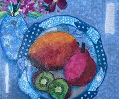 Artist: Lois Reynolds Mead
Title: Mango, Kiwi, and Red Pear
Medium: Acrylic Collage
Size: 16” x 16”
Price: $200