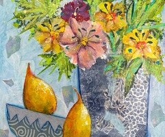 Artist: Lois Reynolds Mead
Title: One Pear in a Bowl
Medium: Acrylic Collage
Size: 16” x 16”
Price: $200