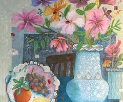 Artist: Lois Reynolds Mead
Title: Orange, Lemon, and Grapes
Medium: Acrylic Collage
Size: 24" x 24"
Price: $300