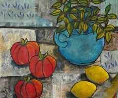 Artist: Lois Reynolds Mead
Title: Tabletop Still-Life
Medium: Acrylic Collage
Size: 16” x 16”
Price: $200