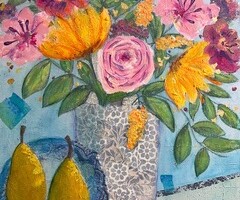 Artist: Lois Reynolds Mead
Title: Two Pears
Medium: Acrylic Collage
Size: 16” x 16”
Price: $200