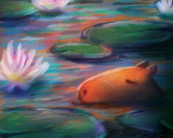 Artist: Joy Chew
Title: Capybara Among the Lilies
Size: 12” x 12”
Media: Print on Canvas
Price: 150