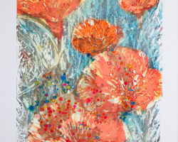 Artist: Bushra Gill
Title: Poppies Patterned Fuchsia
Size: 18" x 24"
Medium: Reduction Woodcut, Gouache
Price: $600