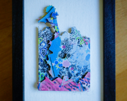 Artist: Bushra Gill
Title: Veiling
Size: 3" x 4"
Medium: Image Transfer, Silkscreen, Paint, Laser Cut Wood
Price: $100
